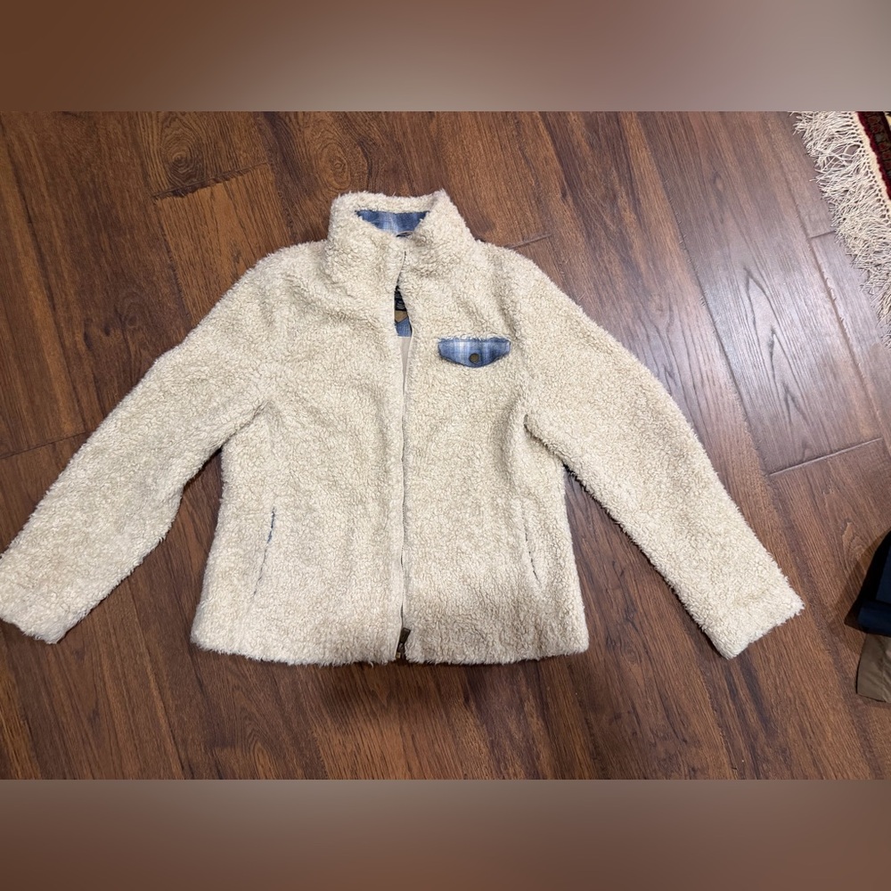 Pendleton Ladies' Fuzzy Zip Jacket in Beige Heather Sherpa cream fleece - Picture 4 of 15